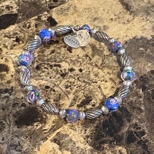 Alex and Ani Silver-Tone Bracelet with Blue Floral Beads